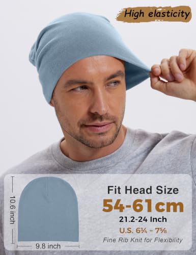 100% Cotton Thin Beanie Hat Women Men Soft Slouchy Chemo Skull Cap - color: 1pc Denim Blue