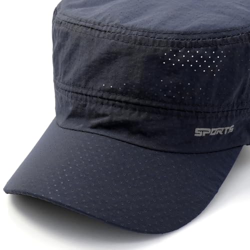 Quick Dry Army Cadet Cap Military Style Flat Top Hat for Men - color: Navy Blue