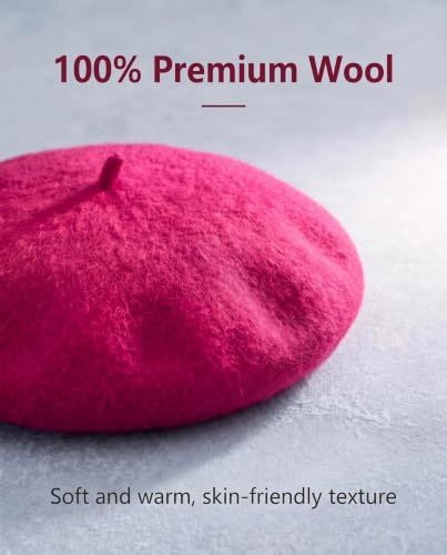 French Beret Hats for Women Men - Classic Wool Beanie Winter Cap - color: Soft Pink