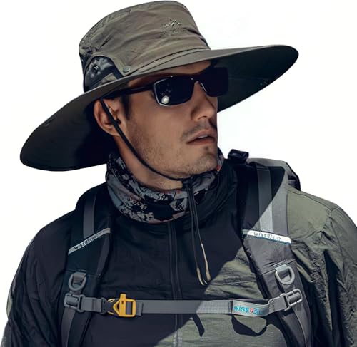 Cooltto L/XL/XXL Wide Brim Sun Hat UPF 50+ UV Protection Boonie Hat - color: Army Green, size: Medium-Large