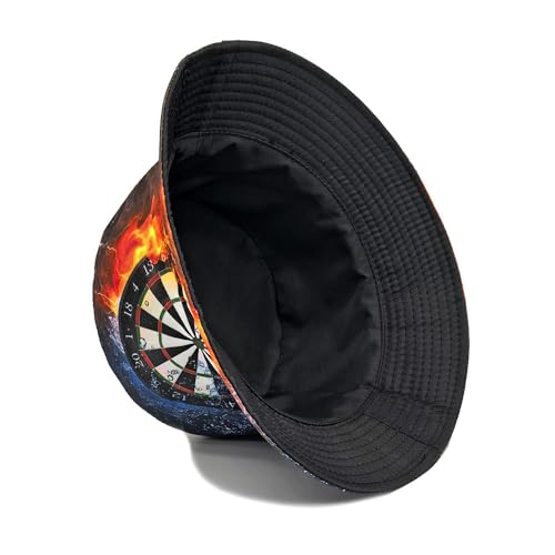 Printed Bucket Hat - Reversible Packable Summer Travel Beach Sun Cap for Men Women Teens - color: Dartboard Fire