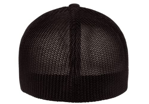 Flexfit 6511 Fitted Mid-Profile Stretchable Mesh Panels Trucker Cap - color: Black/White/Black, size: Large-X-Large