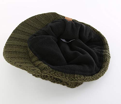 Home Prefer Men's Winter Hat Thick Knit Beanie Cap with Visor Newsboy Beanie Hat - color: Army Green
