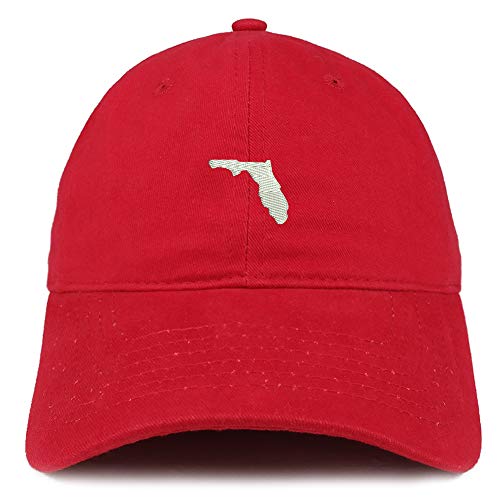 Trendy Apparel Shop Florida State Map Embroidered Soft Crown 100% Brushed Cotton Cap - color: Red
