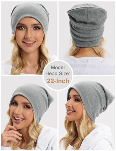 100% Cotton Thin Beanie Hat Women Men Soft Slouchy Chemo Skull Cap - color: 1pc Heather Gray