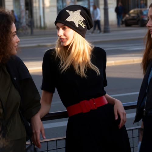 Y2K Slouch Hat Star Beanie Hat Grunge Accessories Winter Warm Cap Retro Design Knit Beanie for Women Men - color: Black