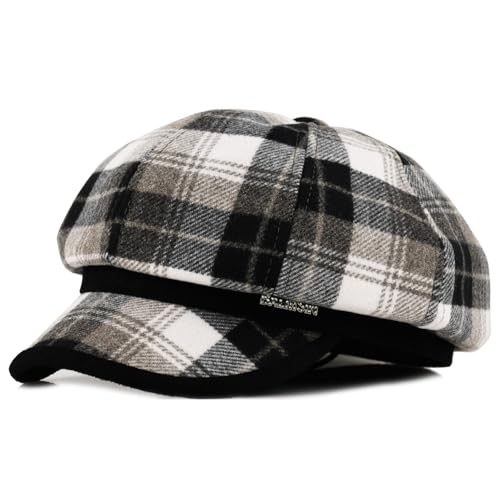 Newsboy Hats for Women - Retro Classic Plaid Hat Fashionable British Irish Beret Cap Girls Vintage Dressy Caps - color: Checkered Black