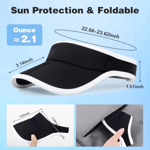 Sun Visor Caps Foldable Brim Adjustable Visor Hats for Women Men - color: Black