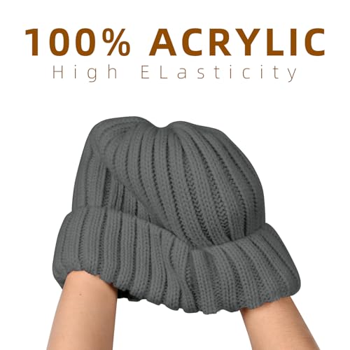 ZOORON 1&2 Winter Beanie for Women Soft Warm Slouchy Knit Hat Ski Stocking Cuffed Cap - color: Dark Grey