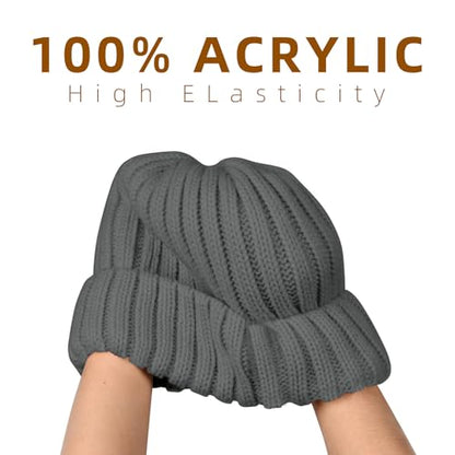 ZOORON 1&2 Winter Beanie for Women Soft Warm Slouchy Knit Hat Ski Stocking Cuffed Cap - color: Dark Grey