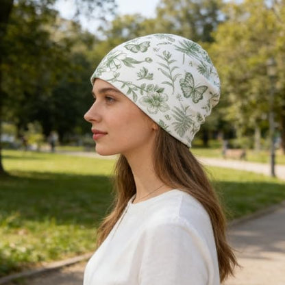 Unisex Stretch Knit Beanie Hat - color: Plants Butterflies