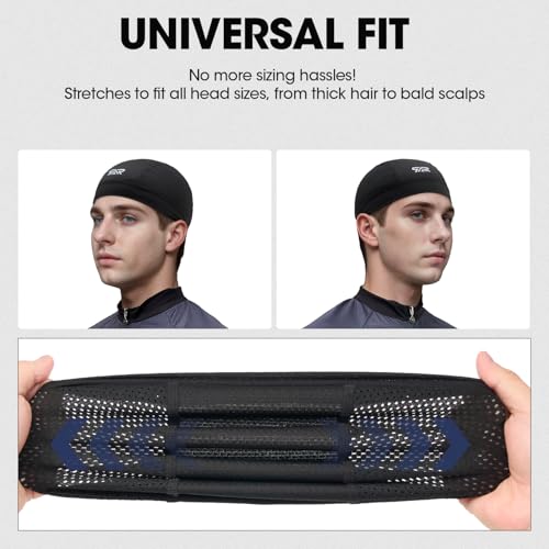 SUNMECI 2-Pack Breathable Skull Cap Mesh Helmet Liner for Men Women - color: Black+blue