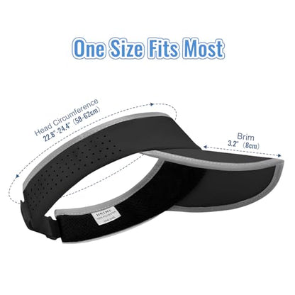 Foldable Sports Sun Visor Hat - Adjustable Running Golf Tennis Cap with Mesh&Reflective Design, Quick Drying for Men & Women - color: Black/Reflective