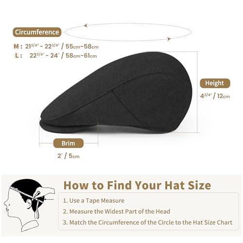 Men's Adjustable Newsboy Hat Classic Flat Gatsby Cabbie Ivy Cap for Golf Driving Winter - color: Darkgrey, size: Medium