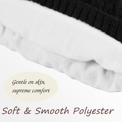 Pom Pom Beanie for Women & Girls, Warm Knit Winter Hat - color: Black