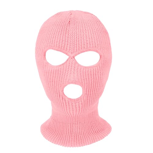 3 Hole Ski Mask, Knitted Balaclava Face Mask, Winter Full Face Mask Cover for Winter Outdoor Sports - color: Light Pink