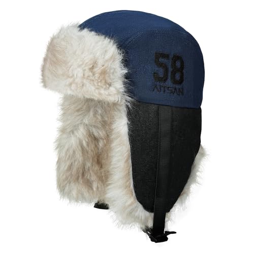 Croogo Trapper Hat Winter Hats for Men Trooper Russian Warm Hat with Ear Flaps Women Ushanka Fur Hat Windproof Ski Hat - color: Pl2510-navy