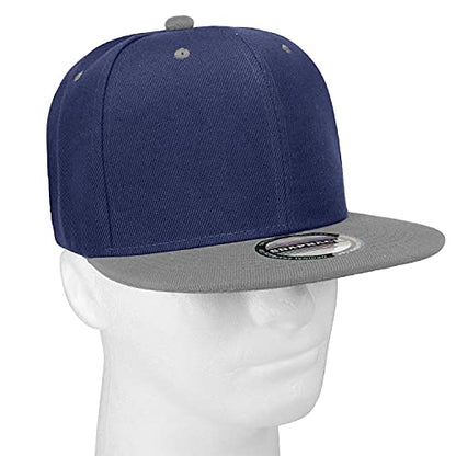 Classic Snapback Hat Cap Hip Hop Style Flat Bill Blank Solid Color Adjustable Size - color: 1pc Navy/Grey