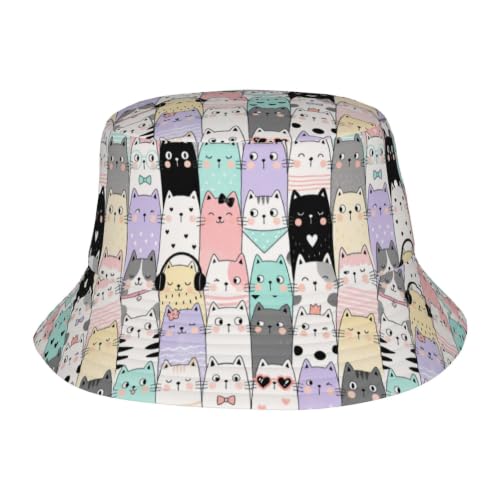 Bucket Hat Unisex for Men Women Cute Funny Fashion Fishing Hat Trippy Art Casual Fisherman Cap - color: Anime Cat1