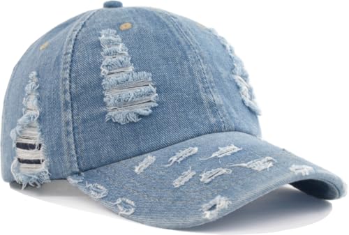 TSSGBL Unstructured Distressed Baseabll Cap Cotton Soft Dad Hat Adjustable Low Profile Headwear Ball Caps for Women Men - color: Distressed-denim-blue, size: Medium-Large