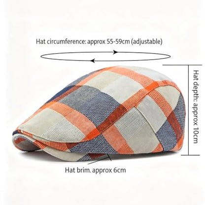 Men's Plaid Striped Newsboy Ivy Flat Driving Golf Cap - color: Orangeblue