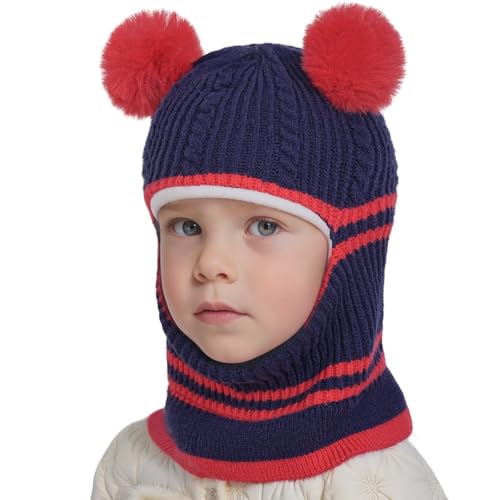 Kids Winter Hat Scarf, Toddler Scarf Hat for Girls with Pom Knit Neck Warmer Gaiter Mittens Fleece Lined Set for Kids - color: Blue