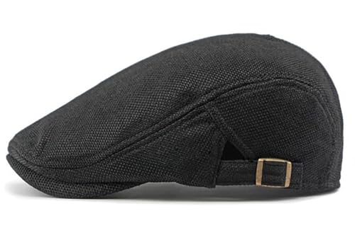 DIYDECAL Mens Flat Cap Newsboy Cap Adjustable Ivy Driving Scally Hat for Men Women - color: Black