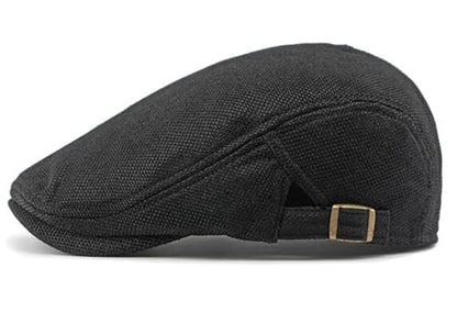 DIYDECAL Mens Flat Cap Newsboy Cap Adjustable Ivy Driving Scally Hat for Men Women - color: Black