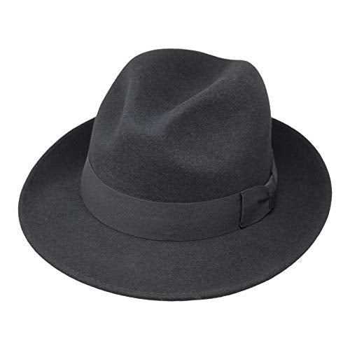 Swift - Lightweight Fedora - 100% Wool Felt - Crushable for Travel - Water Resistant - Snap Brim - color: Black, size: 7 1/4-7 3/8