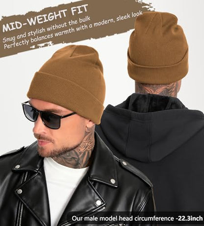 100% Cotton Beanie for Women Men Soft Knit Beanies Warm Winter Hat - color: Brown
