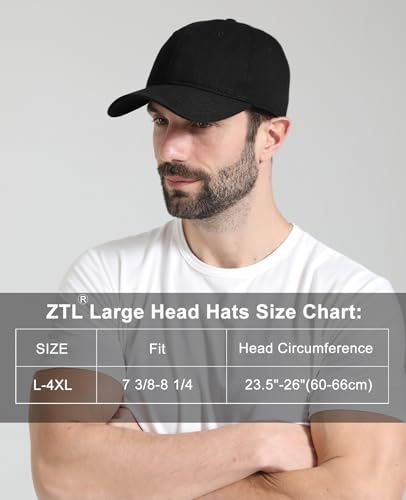 Oversize XL XXL Baseball Cap for Men Big Heads, Large Cotton Baseball Hat, Unstructured Plain Dad Cap Adjustable 23.5"-26" - color: Black