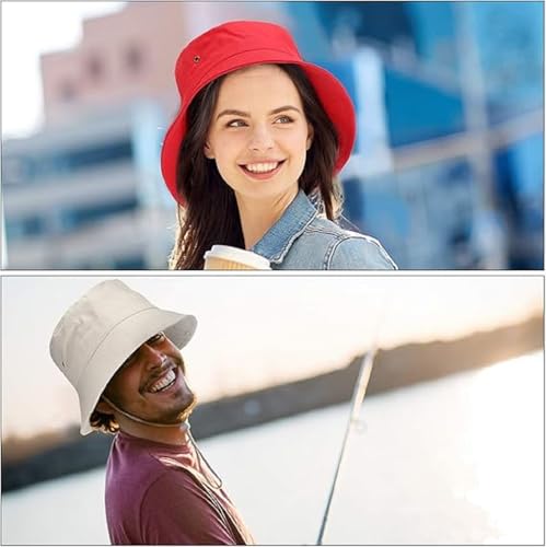 SATINIOR 4 Pcs Bucket Hat Summer Cotton - color: Black, White, Beige, Red, size: X-Small