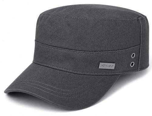 Unisex Flat Top Military Cadet Cap Outdoor Sun Hat - color: Square Label Gray
