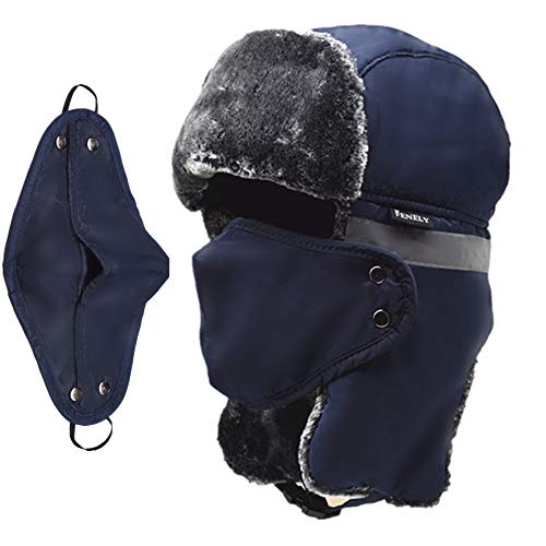 Winter Trapper Hats Ushanka Russian- Men Women Trooper Ear Flaps Hunting Face Masks Ski Snow Cold Weather - color: Navy Blue