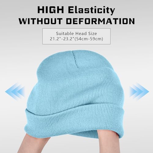 ZOORON Beanie for Men Women Warm Winter Hat Unisex Soft Knit Cuffed Beanie - color: Light Blue