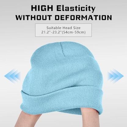 ZOORON Beanie for Men Women Warm Winter Hat Unisex Soft Knit Cuffed Beanie - color: Light Blue