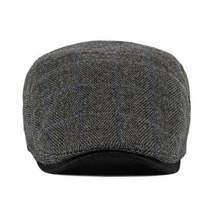 Newsboy Hat for Men Flat Cap Adjustable Tweed Ivy Gatsby Cabbie Hat - color: Plaid-black