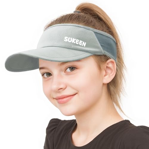 Sukeen Kids Sun Visor Hats for Girls Boys,Lightweight Sports Hat UPF50+ Sun Hat Cooling Headwear Visor for Running Outdoors - color: Light Grey