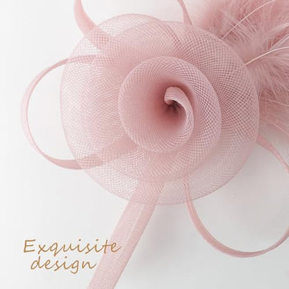 DRESHOW Fascinators Hats for Women Tulle Feather Tea Party Fascinator Hats - color: Nude Pink