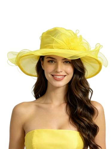 SAFERIN Women's Organza Church Fascinator Bridal Tea Party Wedding Hat - color: Hat-yellow