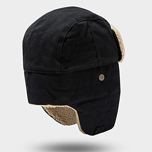 Unisex Winter Hats with Ear Flaps Cotton Trapper Hat Aviator Windproof Ski Cap Buckle Closure Ushanka Outdoor - color: A-black