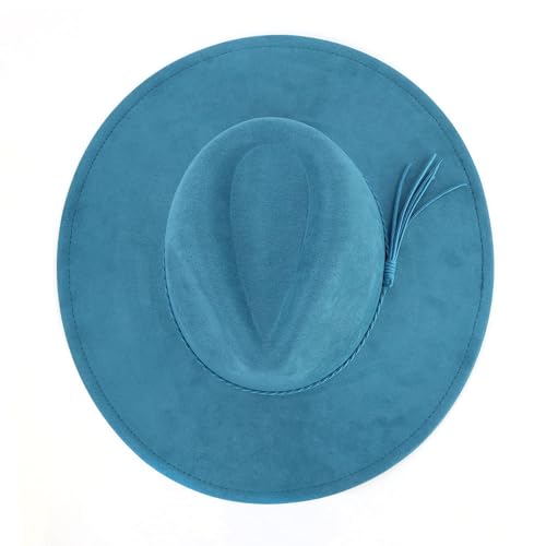 LIDHAY Big Wide Brim Fedora Hats for Women Men Western Suede Hat Large Felt Panama Hat Rancher Hat - color: Blue