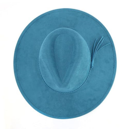 LIDHAY Big Wide Brim Fedora Hats for Women Men Western Suede Hat Large Felt Panama Hat Rancher Hat - color: Blue