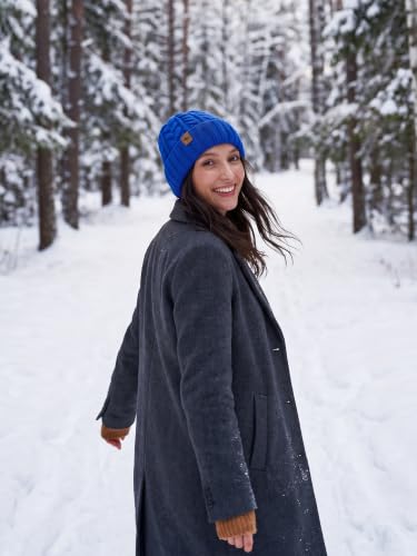 Winter Hats for Women Cable Knit Chunky Skull Cap Fleece Lined Thick Fold Cuff Beanie hat - color: Sky Blue, style: Wheat Spike