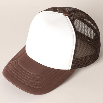 MIRMARU 5 Panels Blank Foam Front Two Tone Solid Trucker Mesh Back Baseball Cap with Adjustable Snapback Strap - color: Two Tone-dark Brown/White