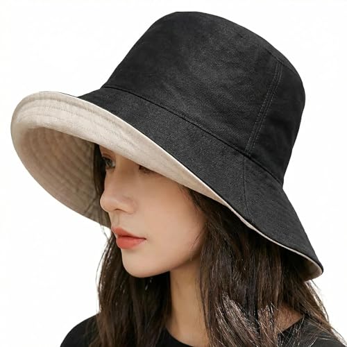 FaroDor Women's Reversible Bucket Hat UV Protection Packable Travel Cap Wide Brim Sun Hats 2026 - color: Black