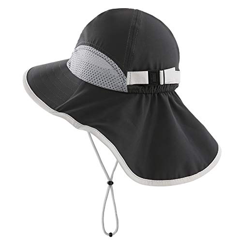 Connectyle Kids Sun Hat Adjustable Fishing Hat for Boys Grils Breathable UPF 50+ Protection Outdoor Beach Hat with Neck Flap - color: Dark Grey