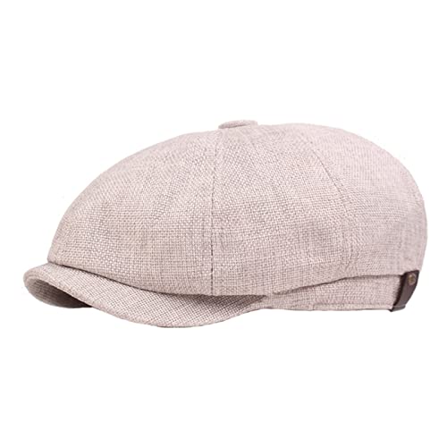 Lifup Men Newsboy Hat Cotton Linen 8 Panel Ivy Cabbie Flat Cap - color: Light Grey