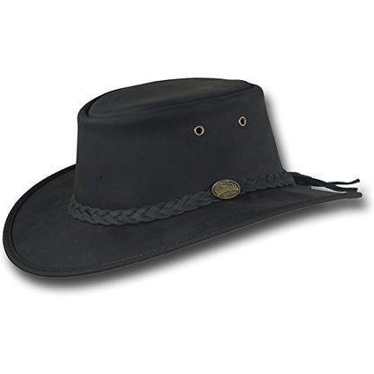 Foldaway Drover Hat in Rustic Cattle Leather by Barmah - color: Black, size: Large