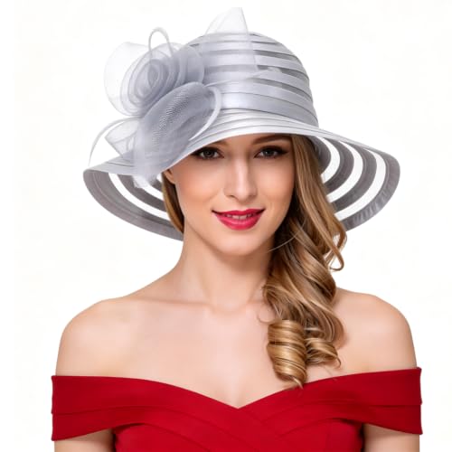 Ruphedy Women Derby Church Dress Bucket Hat Fascinators Tea Party Wedding Hat - color: S017-silver